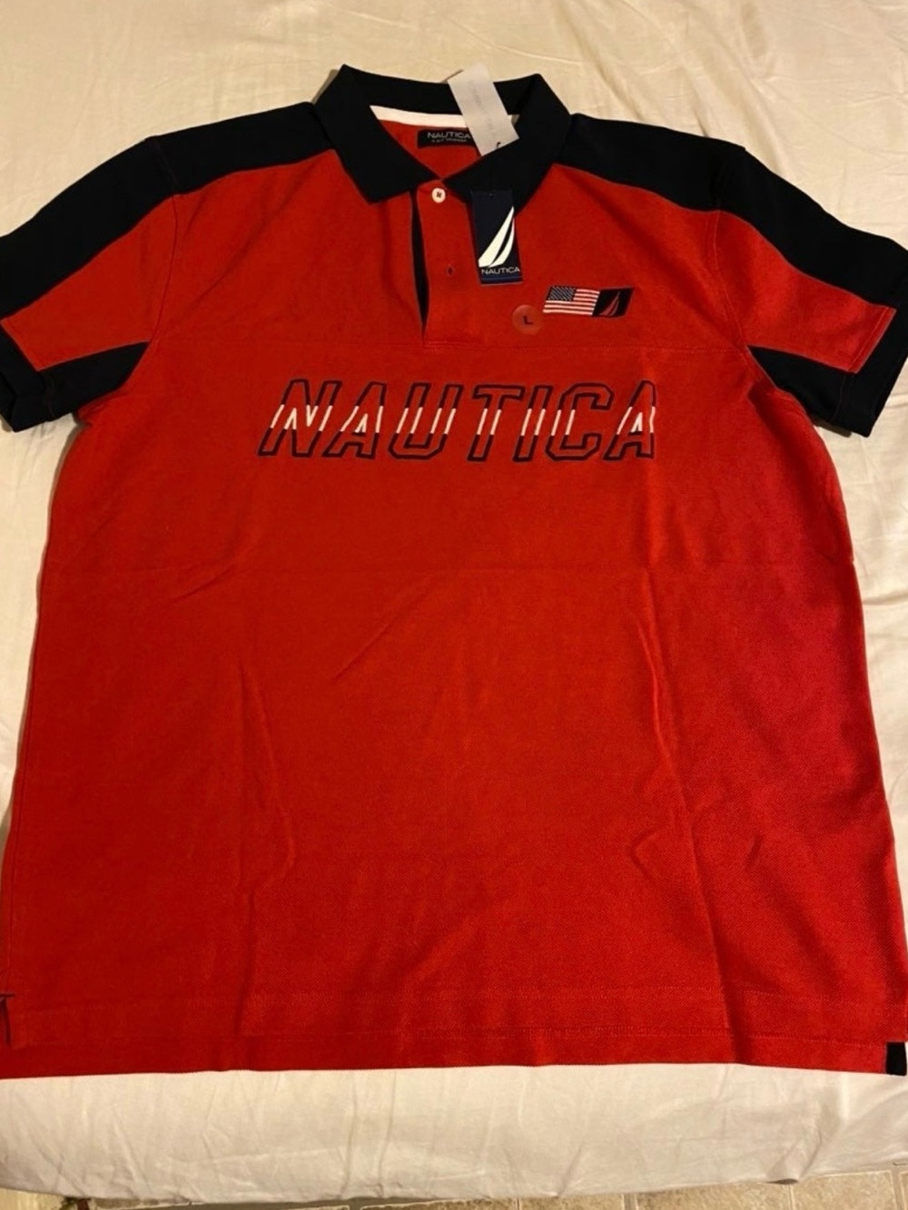 Nautica Red and Navy Blue Short Sleeve Polo with Logo